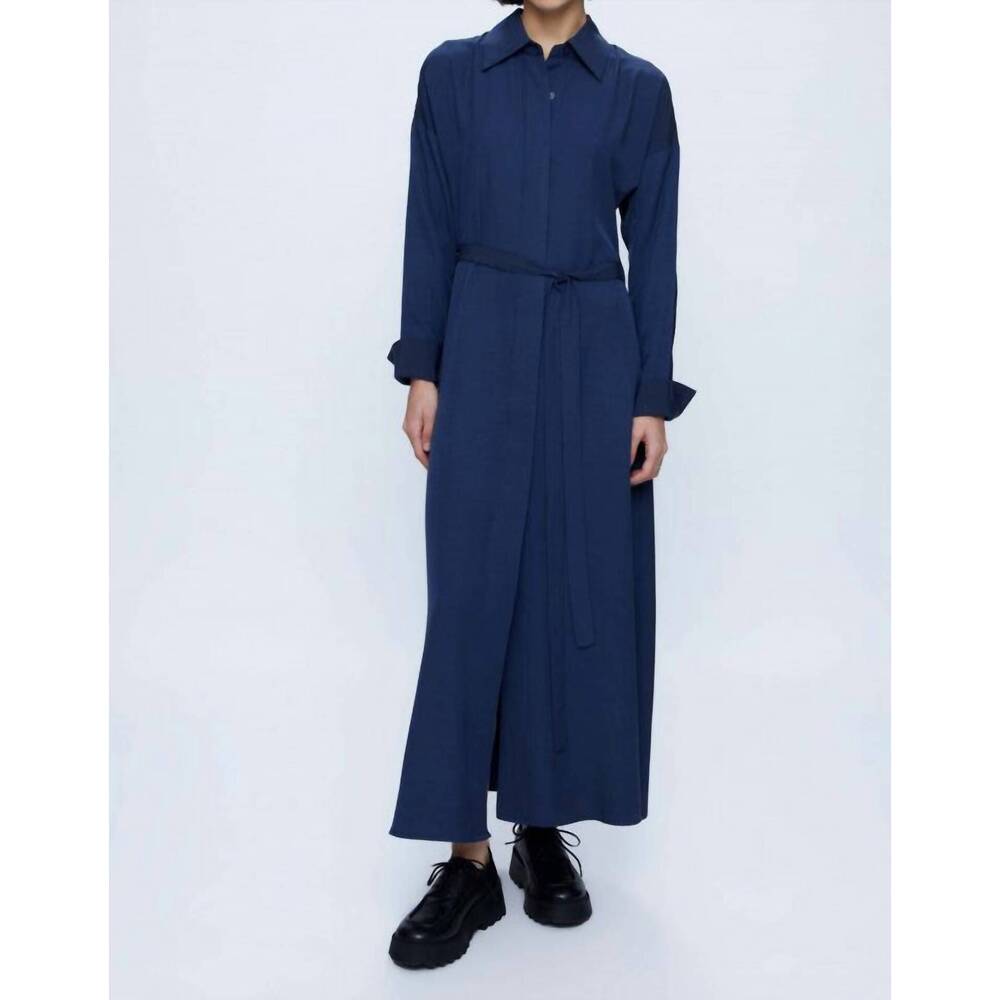 NEW WILD PONY mystery midi shirt dress in navy